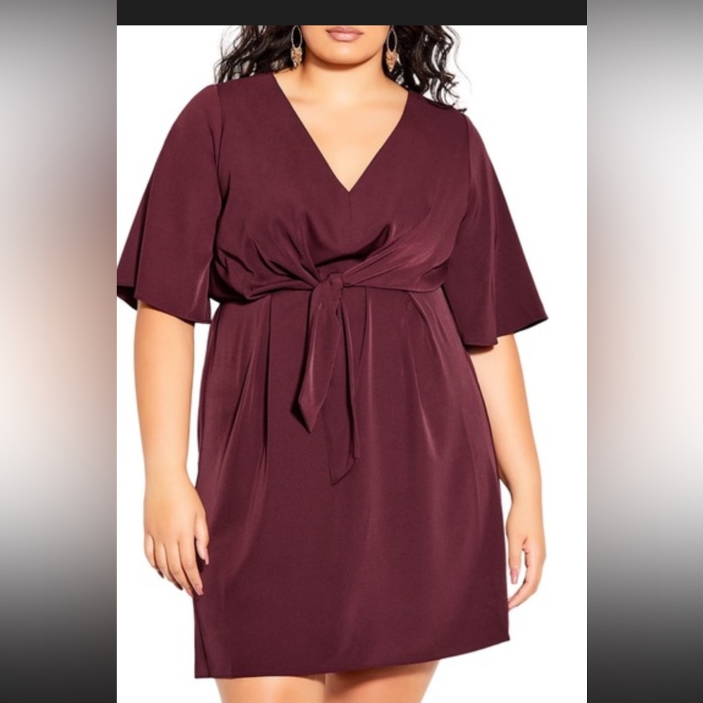 City Chic burgundy tie front dress. Size 18w